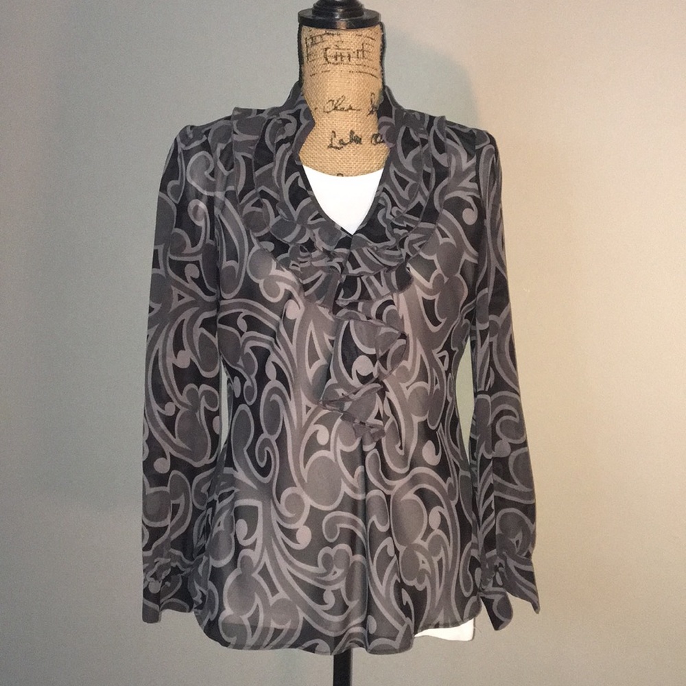 Sheer Paisley Ruffle Blouse